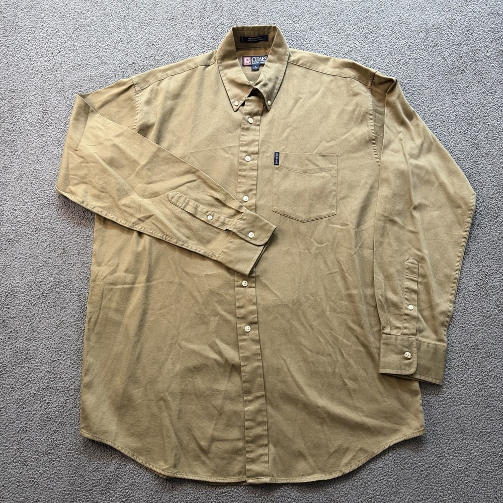 VTG Chaps Ralph Lauren Brown Cotton Button Down Long Sleeve Shirt Mens 16 34/35